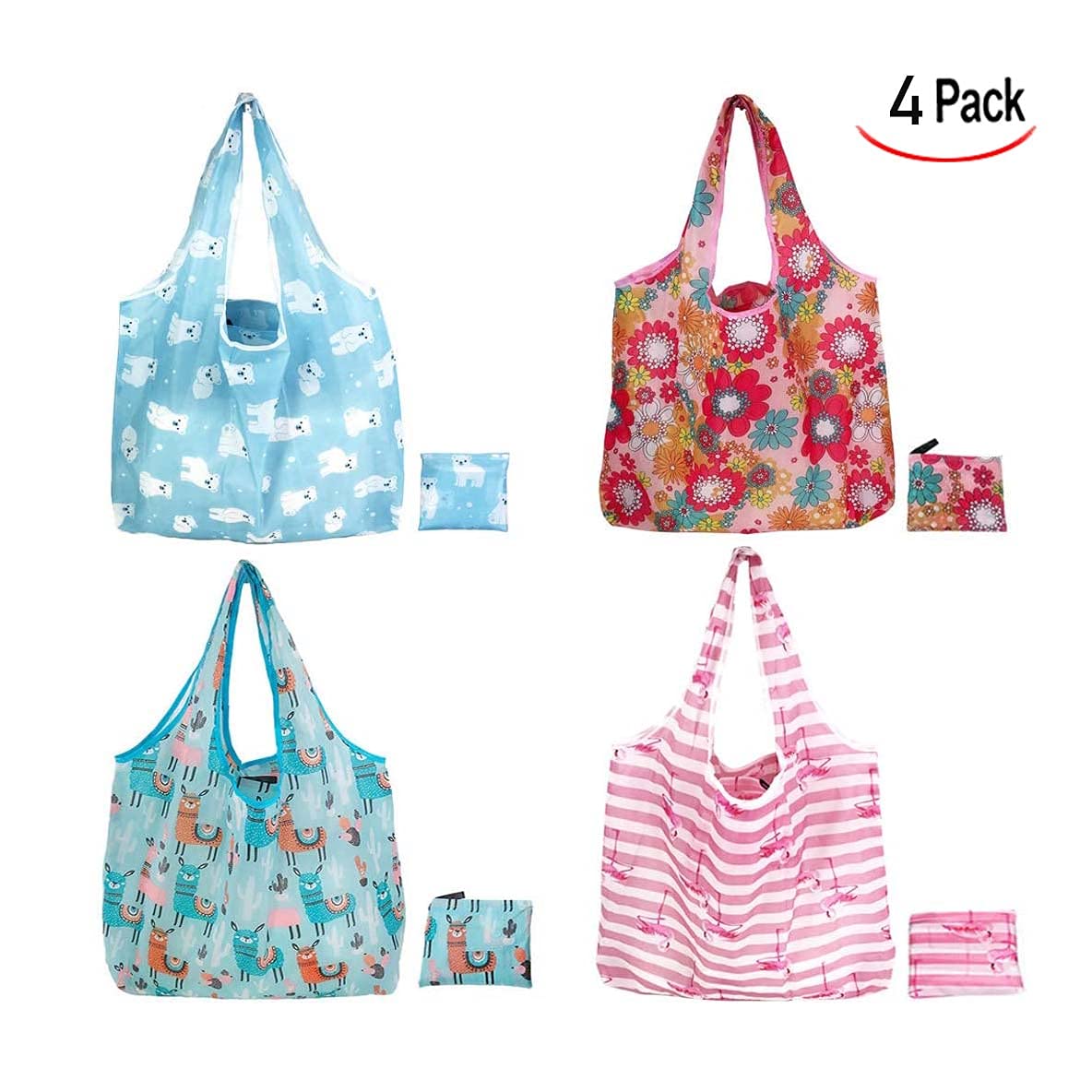 Duronge 4 Pezzi Borsa della Spesa Tascabile 48×36,5 cm, Borse per Spesa Pieghevoli Nero, Sacchetti della Spesa, Borsa Shopper Ecologica Leggero e Portatile, per Generi Alimentari, Shopping, Viaggi