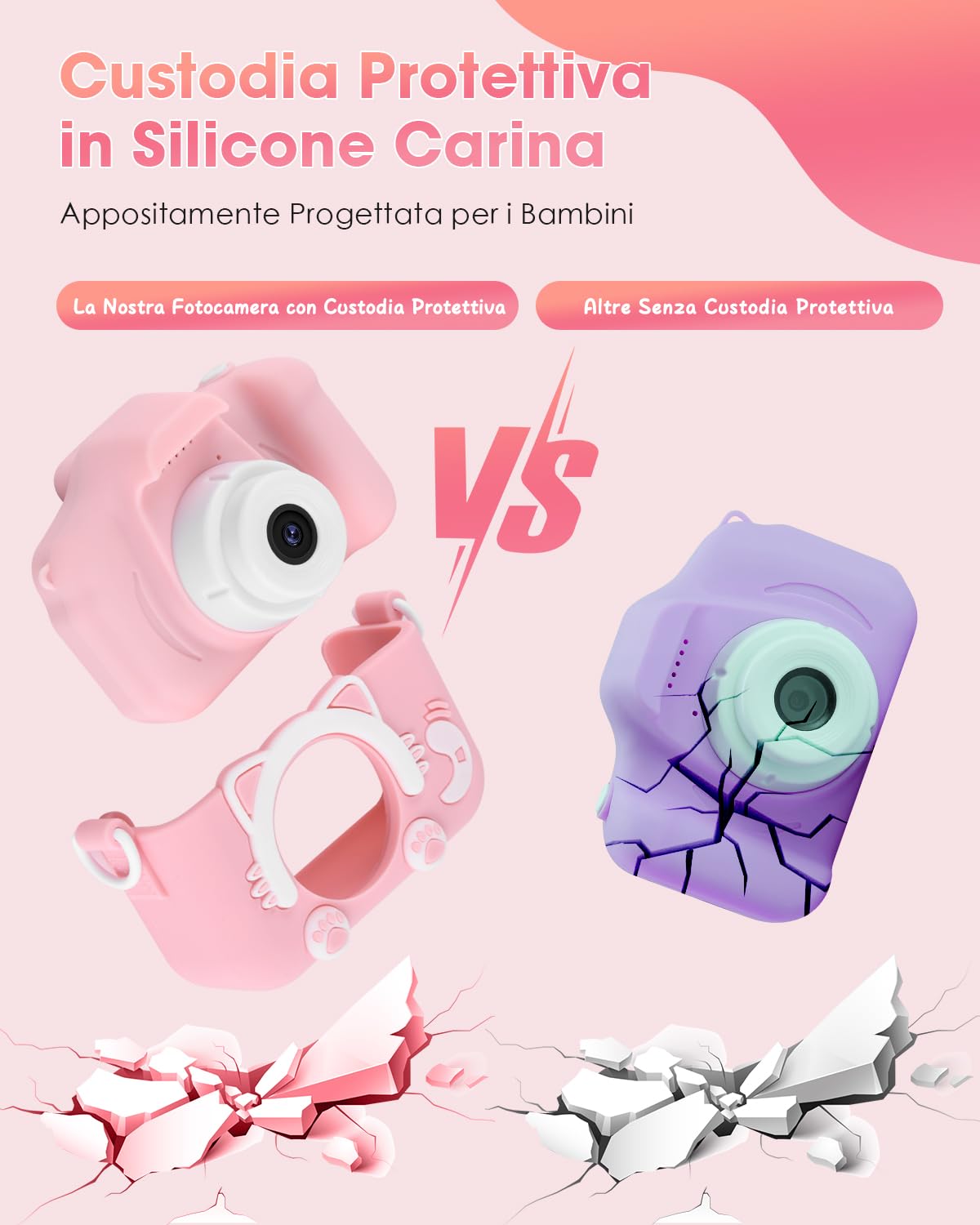 Macchina Fotografica Bambini Rosa Con Doppia Fotocamera, Full HD 20MP, Zoom 8X, 32GB SD, Custodia Antiturto Impermeabile – Regalo Perfetto Per Bimbi 3-8 Anni