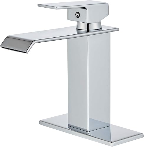 Wovier Grifo de lavabo de baño de cascada cromado con manguera y placa de suministro,Grifo de lavabo de un solo orificio de una sola manija,Grifos