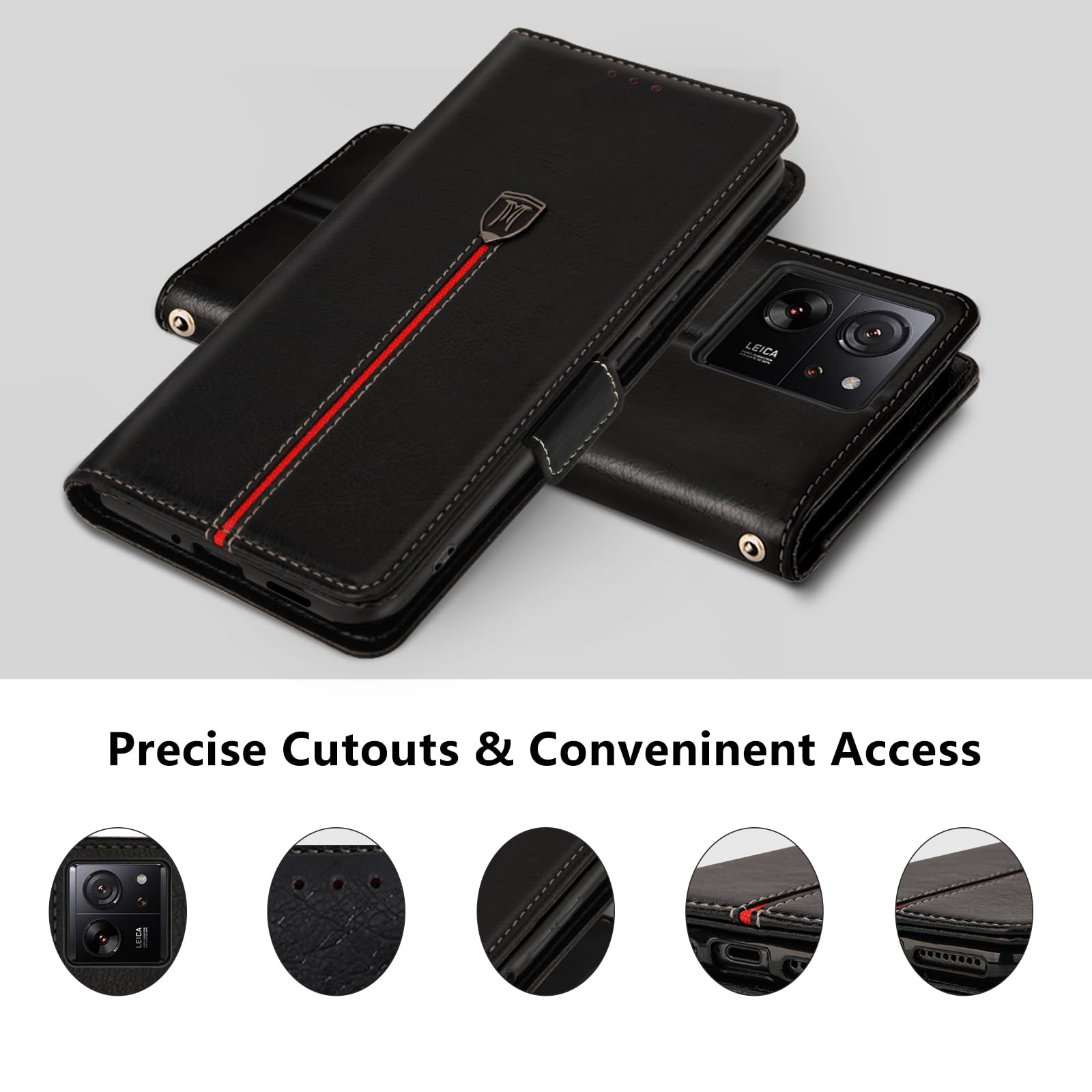 Cover per Xiaomi 13T Pro/ Xiaomi 13T, Custodia Flip Pelle Portafoglio, Magnetica Libro Slot Schede Xiaomi 13T Pro Cover, Silicone TPU Bumper Wallet Supporto Antiurto Case Per Xiaomi 13T Nero