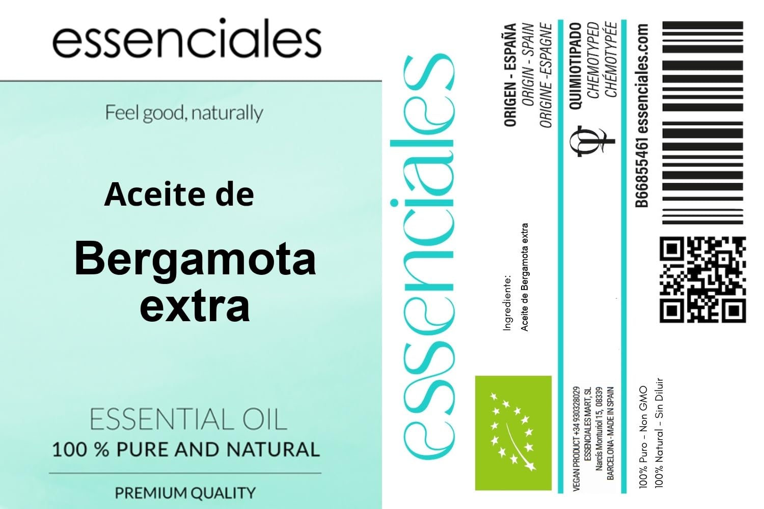 ESSENCIALES Aceite Esencial de Bergamota extra 100 ml – 100% Puro y Natural – Aroma Cítrico Refrescante – Ideal para Difusor y Aromaterapia