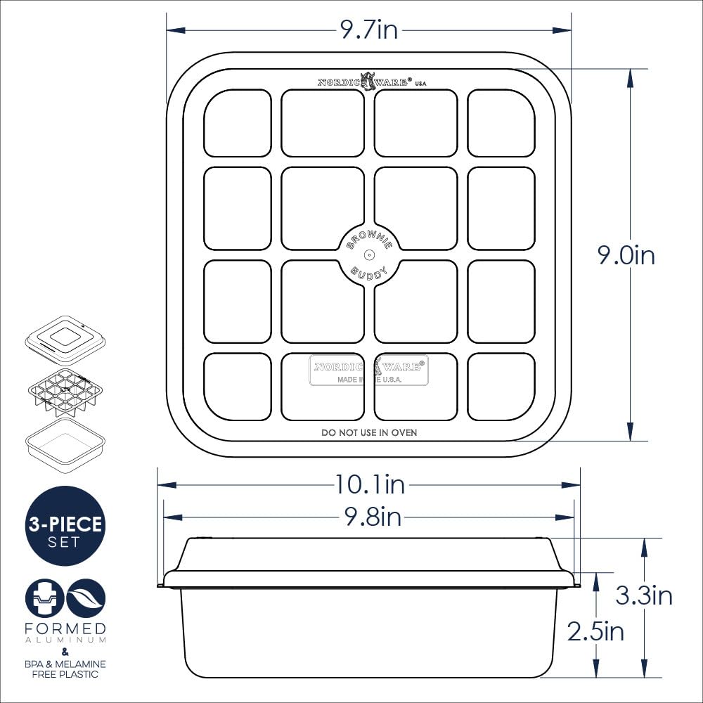 Nordic Ware Brownie Buddy Kit, 9-Inch Square Pan with Plastic Slicer and Lid - Image 5