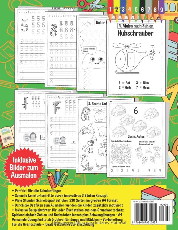 Mein Jumbo Vorschulblock: Spielend einfach Zahlen und Buchstaben lernen plus Schwungübungen - A4 Vorschule Übungshefte… – Bild 3