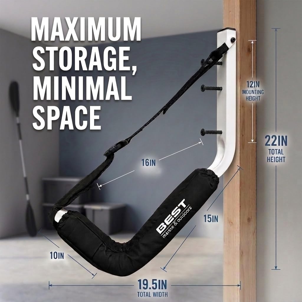 Kayak Wall Mount Storage Rack Heavy Duty Steel 125LB Capacity | High Quality Powder-Coated Steel Wall Racks for IndoorOutdoor Storage of Kayaks and SUP Paddleboards. product thumbnail 6