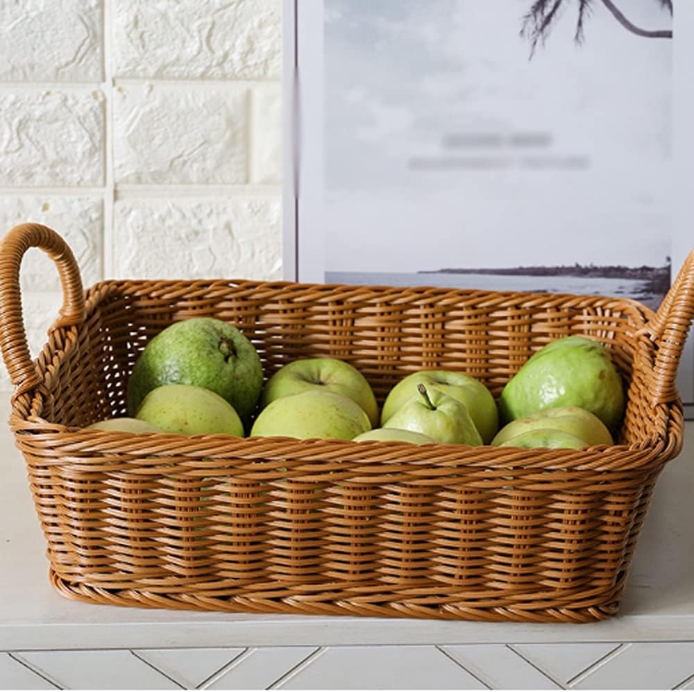 Snack Storage Basket Rattan-Like Woven Fruit Bakery Display Basket Storage Basket for Household Living Room (Size : 34.5cm) (34.5cm)