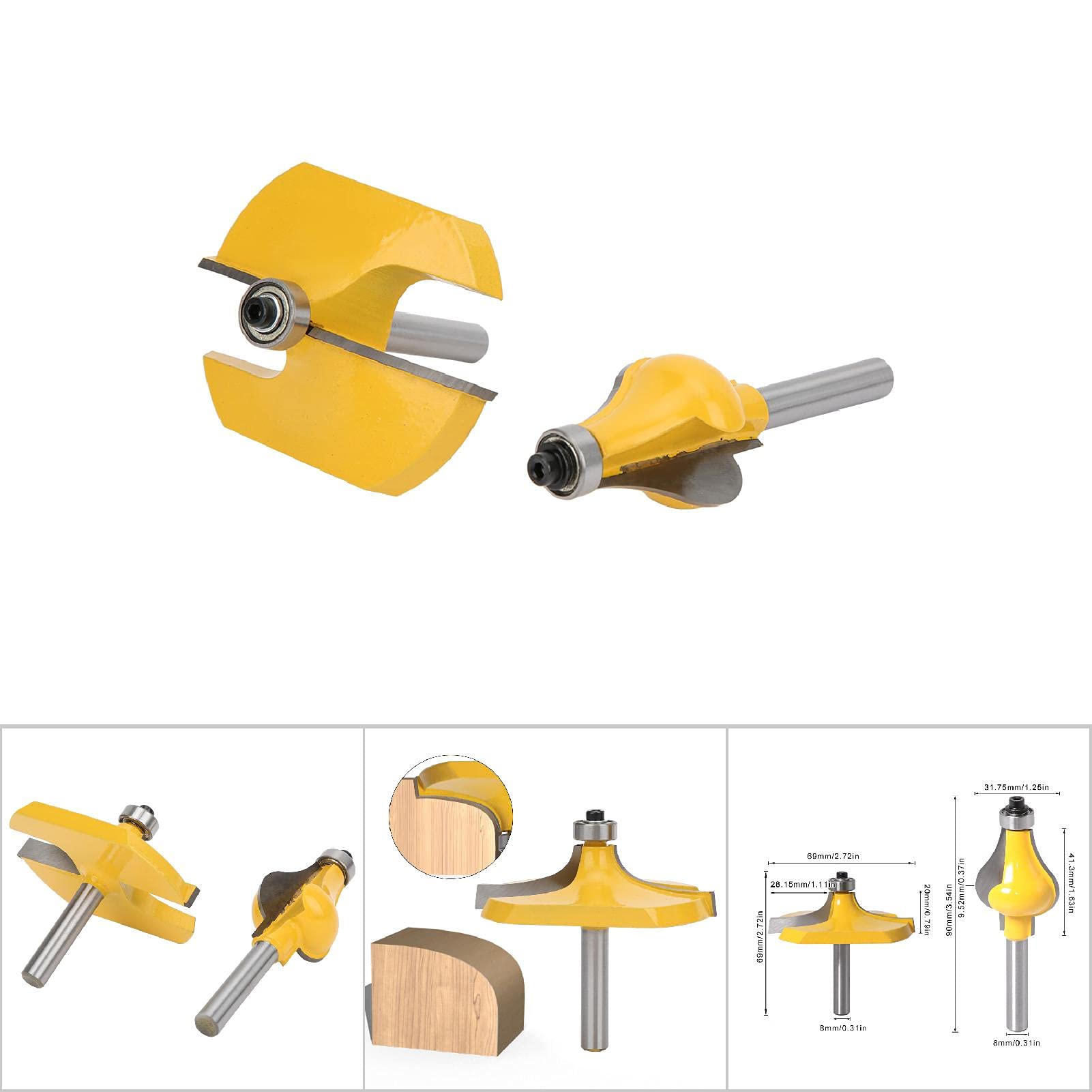 Fresa per corrimano, 8 mm, 2 frese per fresa superiore, fresa per incollare il legno, fresa per pialla CNC, per macchina incisione