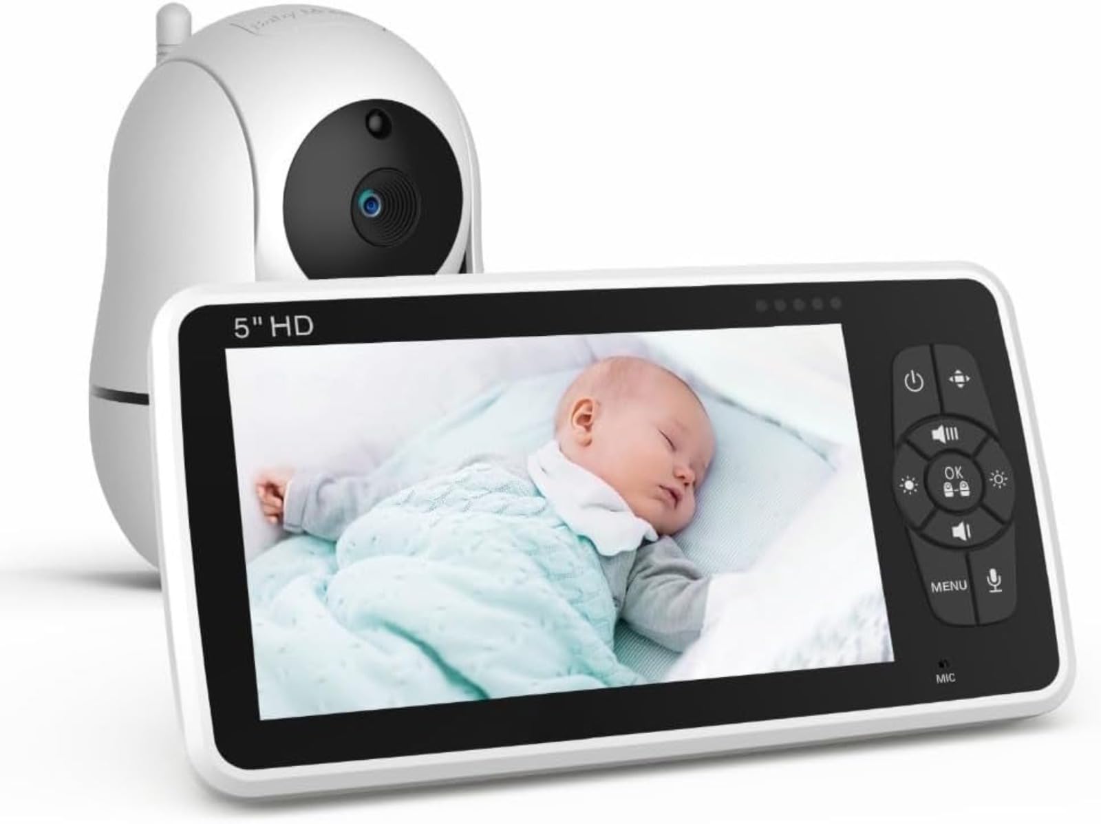 Monitor de bebé de video HD de 7 pulgadas con panorámica/inclinación, lente gran angular, audio seguro y bidireccional para uso doméstico