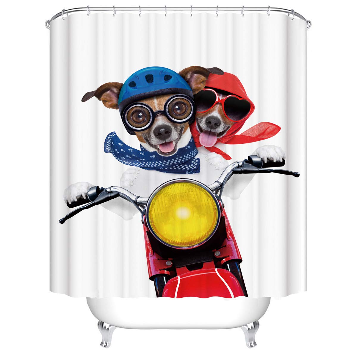 Morbuy Motorcycle Shower Curtains, 3D Waterproof Mould Proof Bathroom Curtains Washable Bath Curtain 100% Polyester For Bathroom With 12 Hooks (180X200cm,)