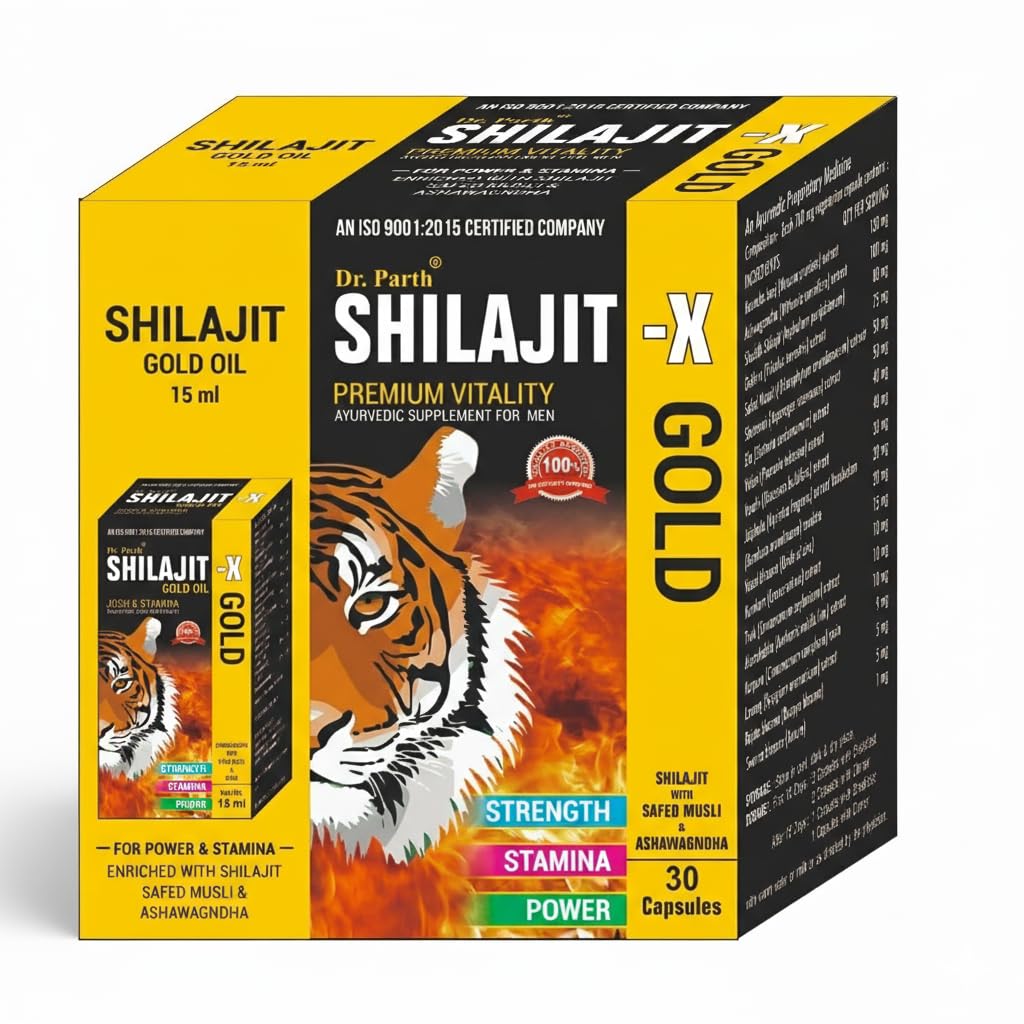 Dr. Parth Shilajit-X Gold Capsules for Men | Ayurvedic Strength, Stamina & Energy Support Supplement | With Pure Shilajit, Safed Musli & Ashwagandha | Daily Vitality Formula | 30 Capsules