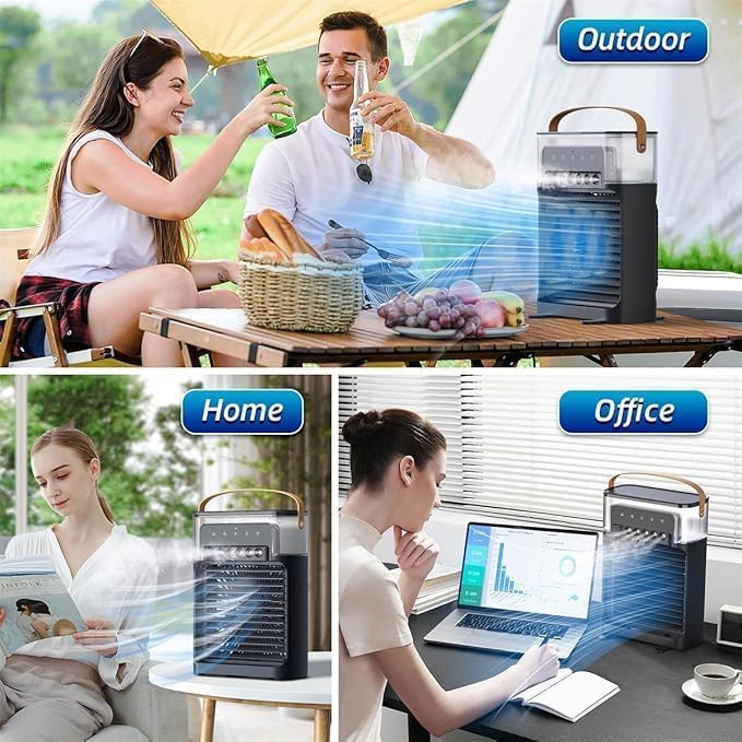 Image of Coco lemon Portable Air Cooler Fan with Water Tank & USB Power - Mini Personal Evaporative Cooler with 3 Speeds, Mist Humidifier, LED Light, Quiet Cooling for Home, Office, Bedroom (Multicolor)