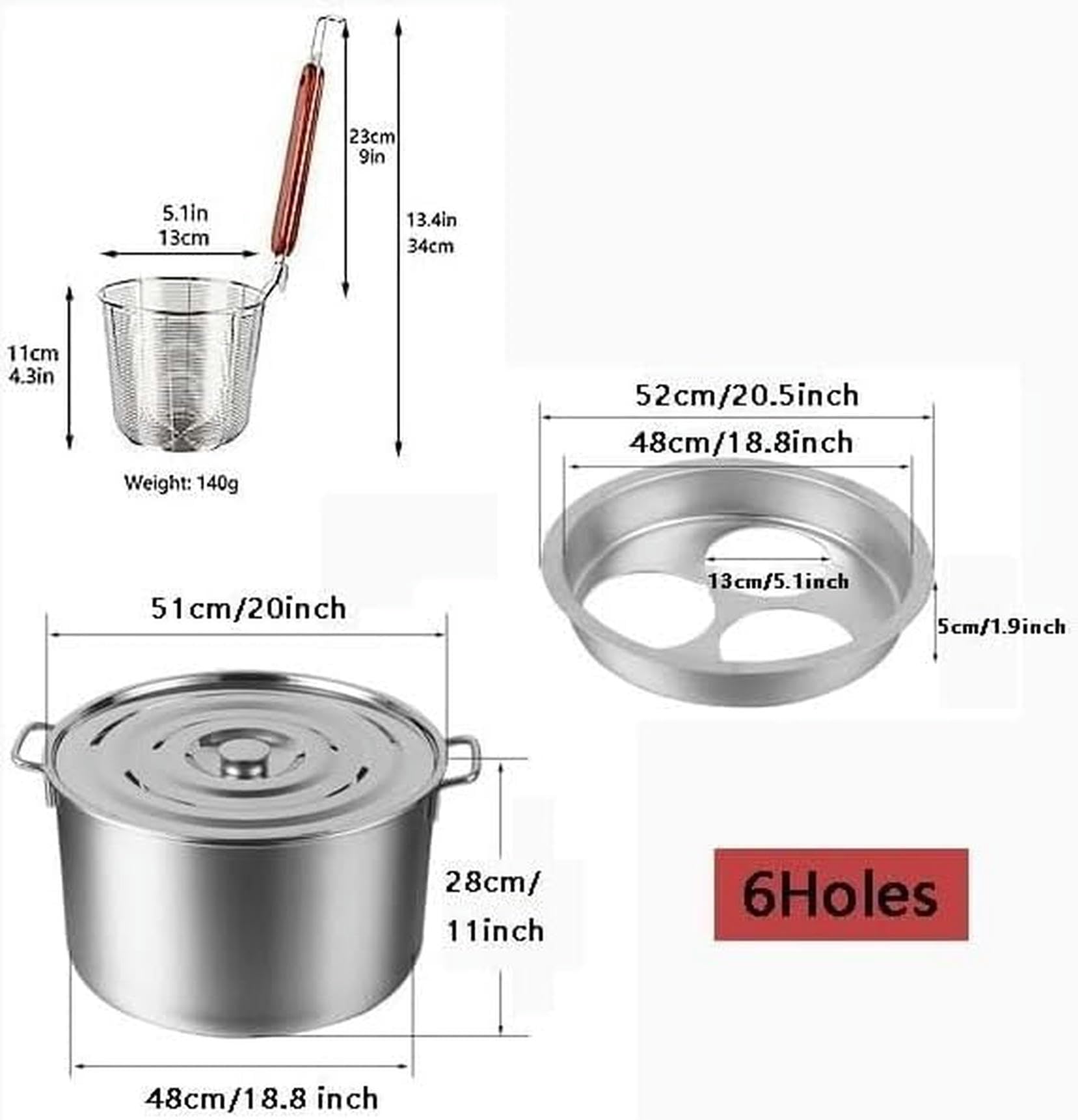 Zestaw naczyń kuchennych do gotowania komercyjnego z przegródką i sitkiem ze stali nierdzewnej(6 Hole)