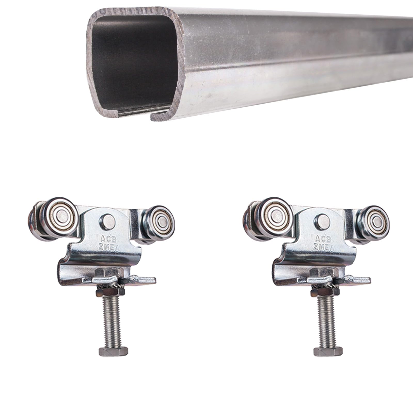 ATTAS MEA Kit complet de ferrures pour porte coulissante et portail de grange – Type 1, jusqu'à 200 kg | 2-4-6 m | Rail en C extérieur |sans support |Rail de guidage et chariot roulant