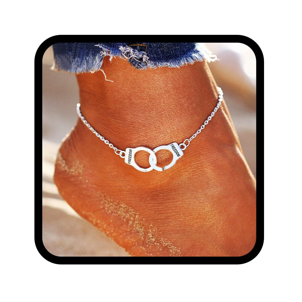 YeanHandcuff Anklet Silver Ankle Bracelet Punk Foot Chain for Women and Girls