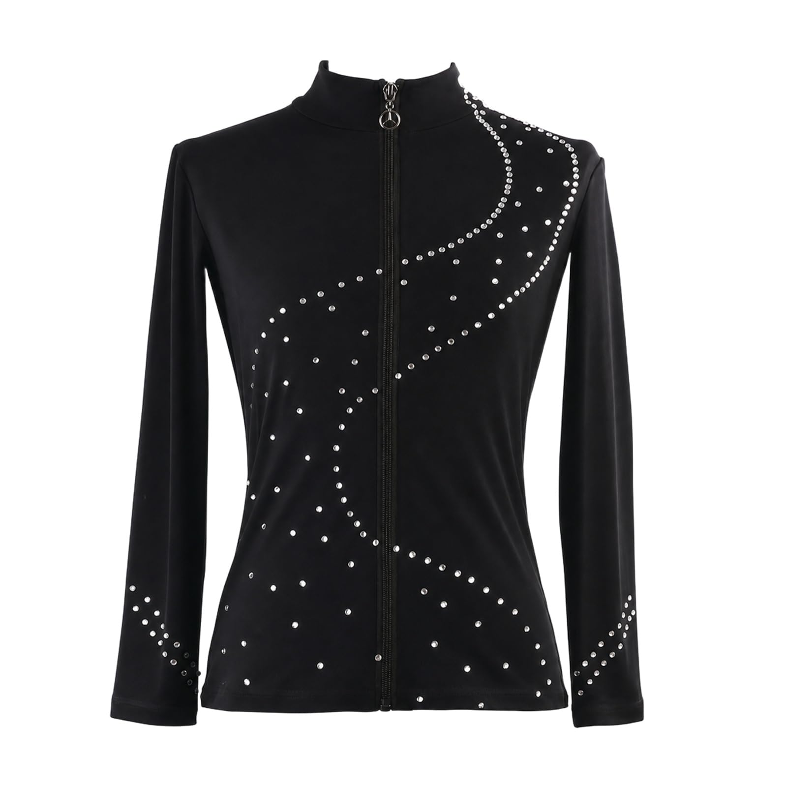 Giacca da pattinaggio artistico con zip e motivo a spirale con strass