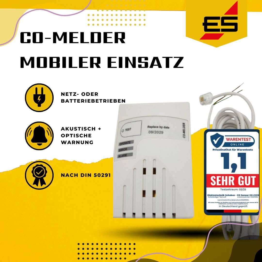 Schabus CO Melder GX-CO12 für Mobile CO-Überwachung - ideal für Camper | Campingfahrzeuge, Schiffe, Fahrzeuge mit Gaskoch- und Kühlmöglichkeit, ohne Batterie