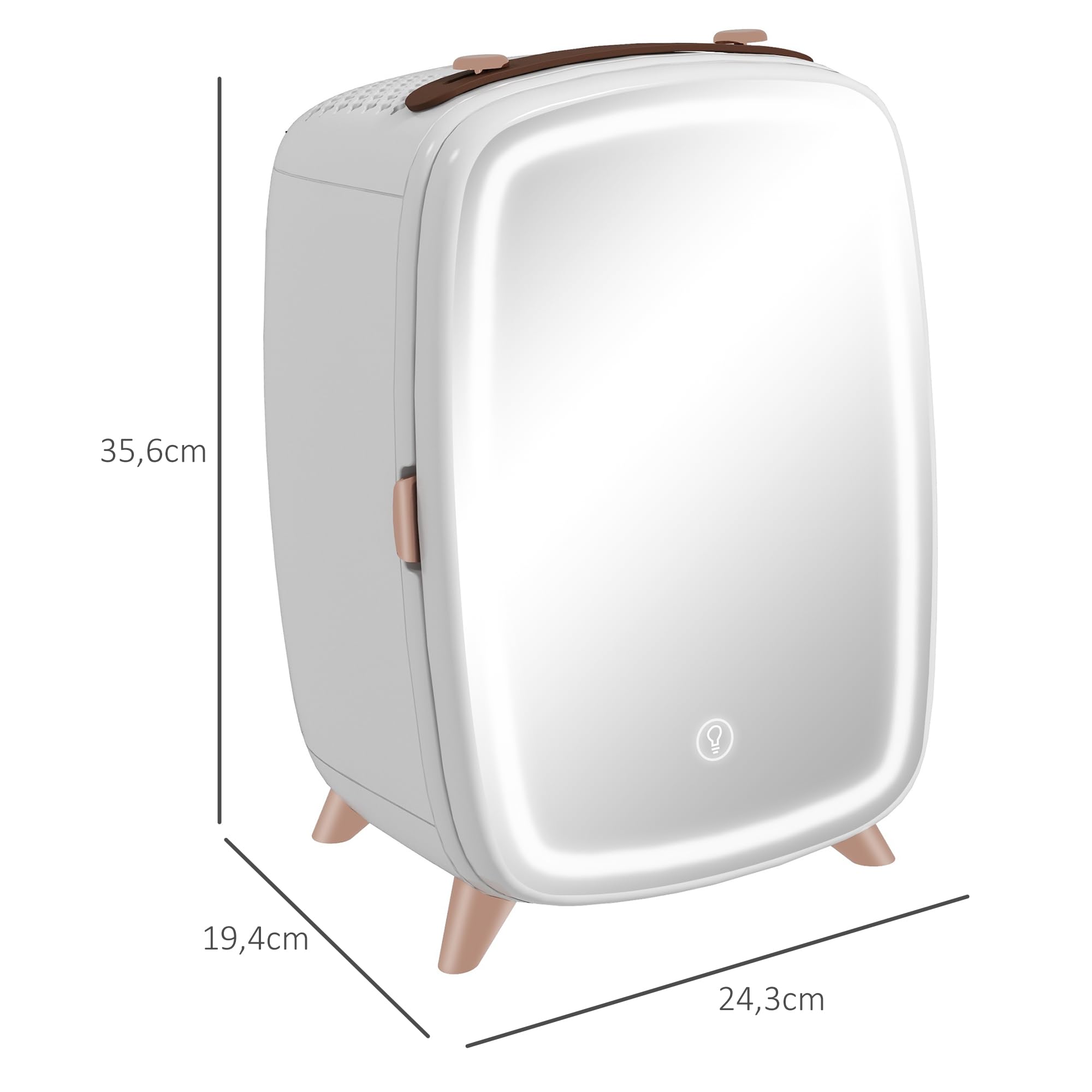 HOMCOM Mini Kühlschrank 6 Liter Kosmetik Kühlschrank mit LED Spiegel, Kühlfunktion, Skincare Fridge für Schlafzimmer, Hautpflege, Büro, Weiß