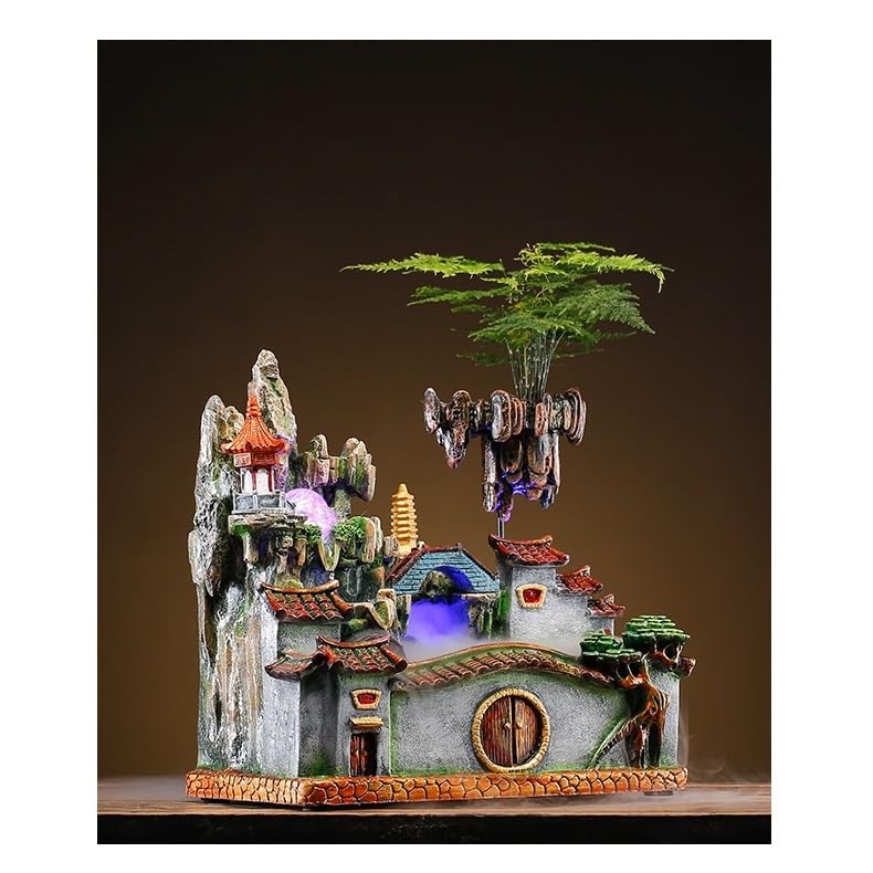 Fuente Decorativa de jardín, Fuente de Agua con Cascada, de Resina, con función humidificadora, Feng Shui Zen, decoración para salón, Dormitorio, Oficina
