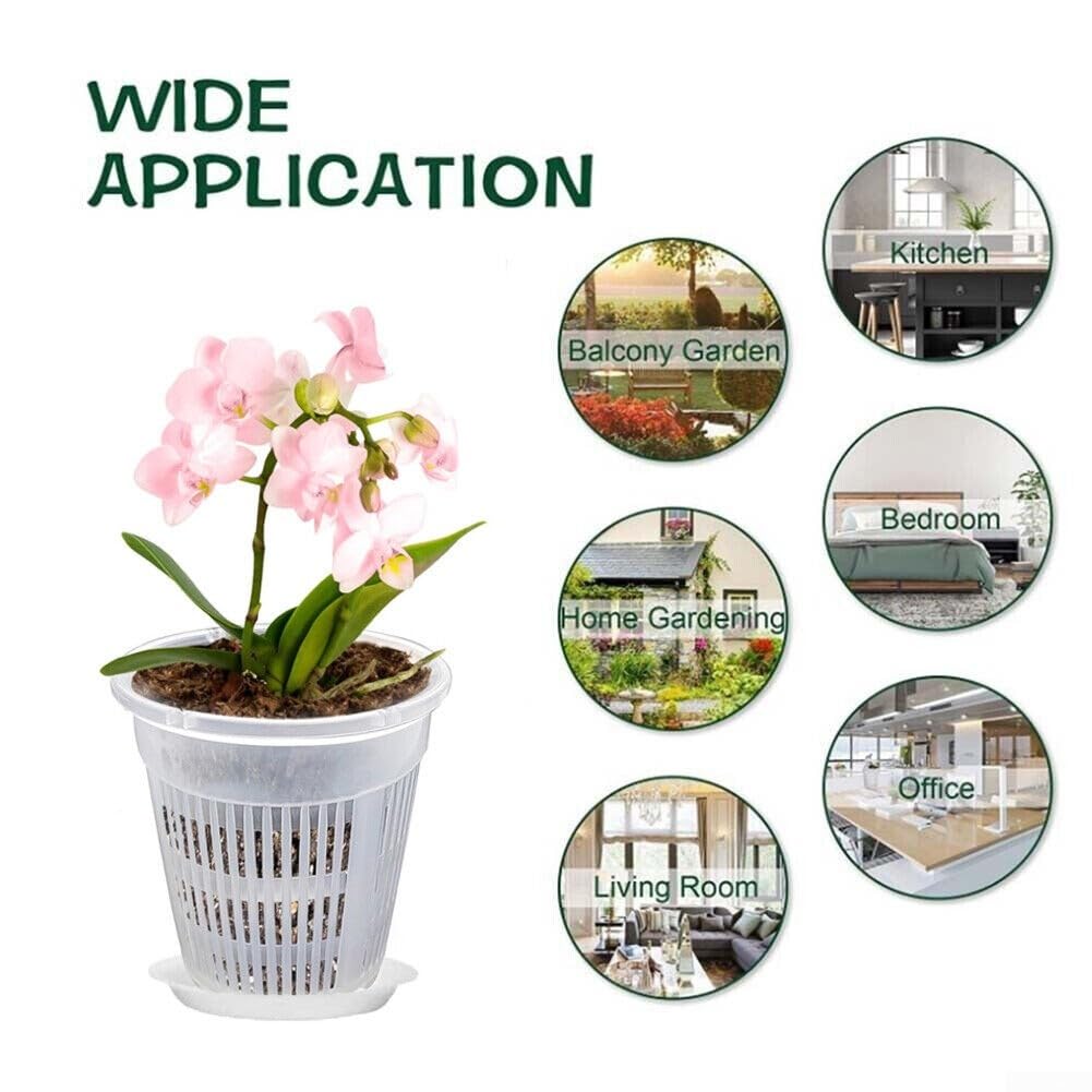 Lot de 10 pots à orchidée transparents avec bases en plastique ABS ventilés avec trous de drainage pour la croissance des racines, conteneurs transparents pour plantes grasses, cactus (190 mm)