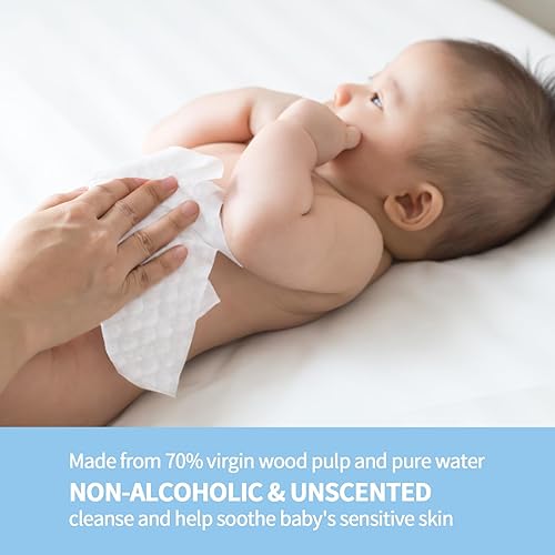Miniatura 3 de Toallitas de pañales para niños pequeños, 80 unidades, toallitas de agua pura, sensibles con dispensador abatible, hipoalergénicas