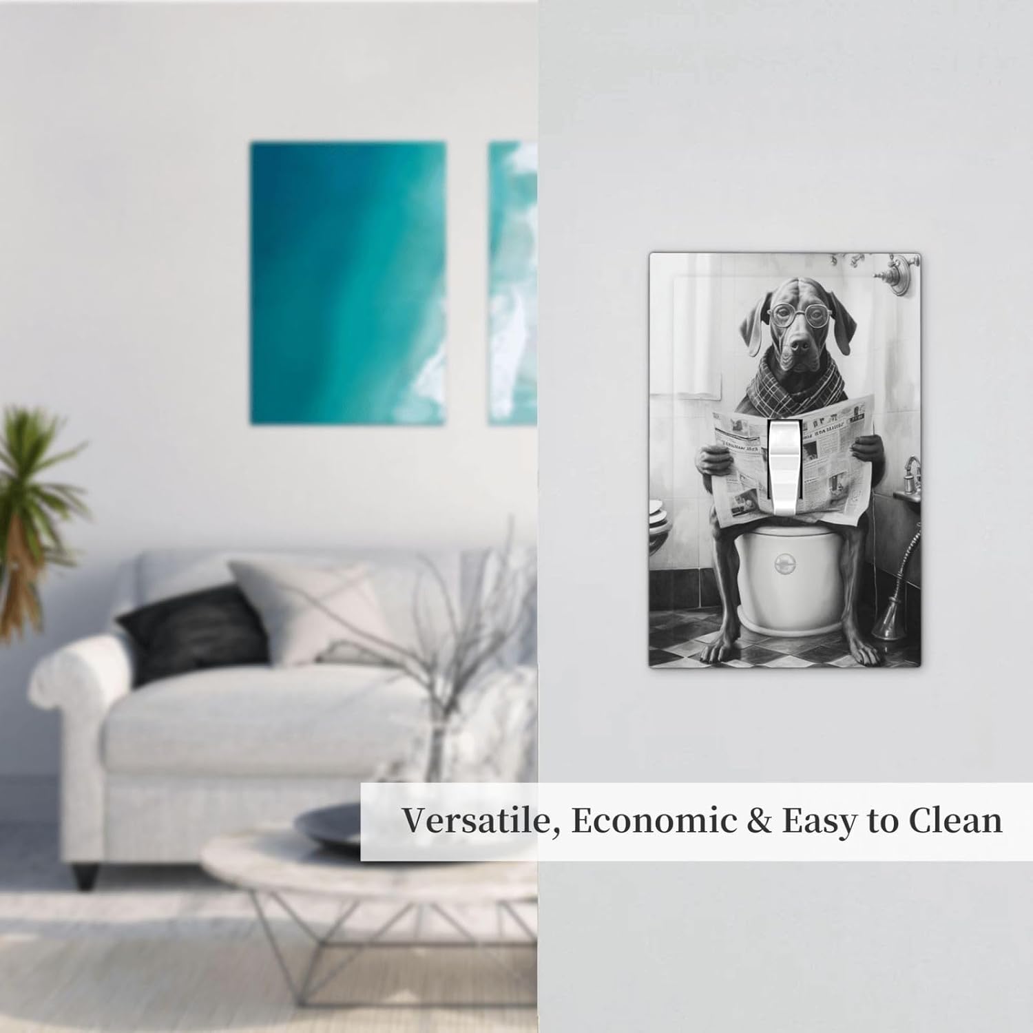 Decorative Switch Covers Plate Dog Reading Newspaper on Toilet 1 Gang Wall Plate Oversized Single Toggle Wall Cover Plate Jumbo Electrical Light Switch Plate Faceplate for Bathroom Decor