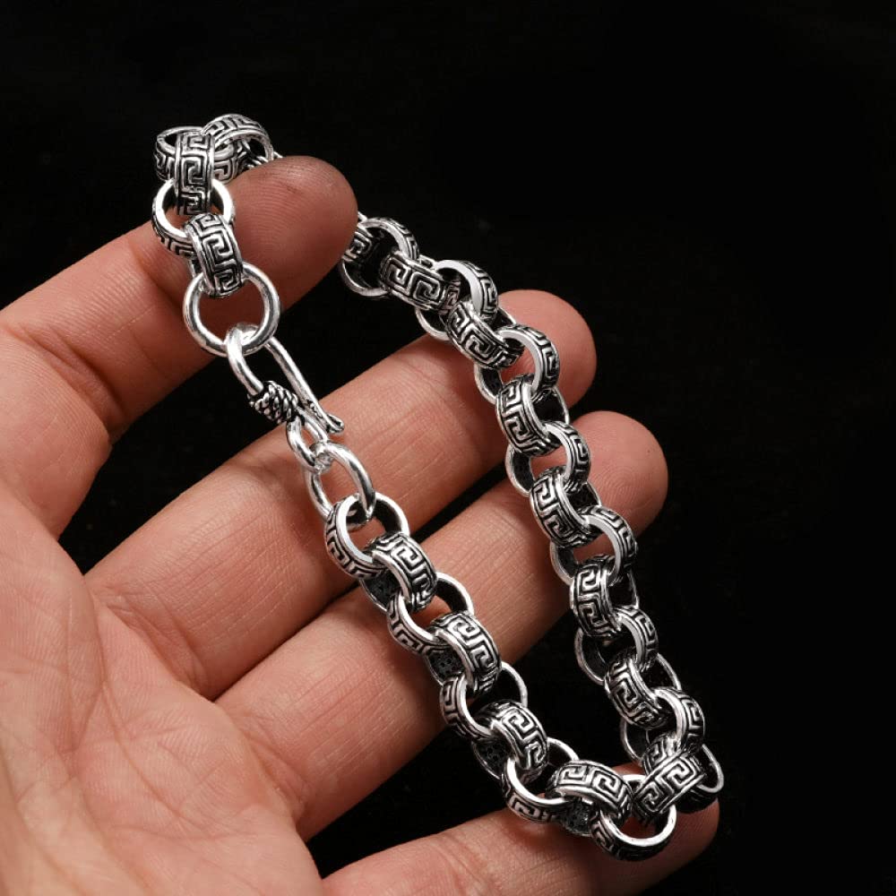 Braccialetti a catena con polsino in argento sterling moda, Bracciale in argento sterling 925 da donna Bracciale intagliato vintage Bracciale con amuleto cinese Bracciale in argento sterling con gioie