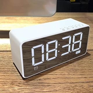 Home use Alarm Clock Radio,Digital Alarm Clock Bluetooth Speaker, Digital Clocks Bedside with Stereo Speaker, FM Radio, Dimmable,Snooze, Mirror Design,Pink Heavy Duty (White)
