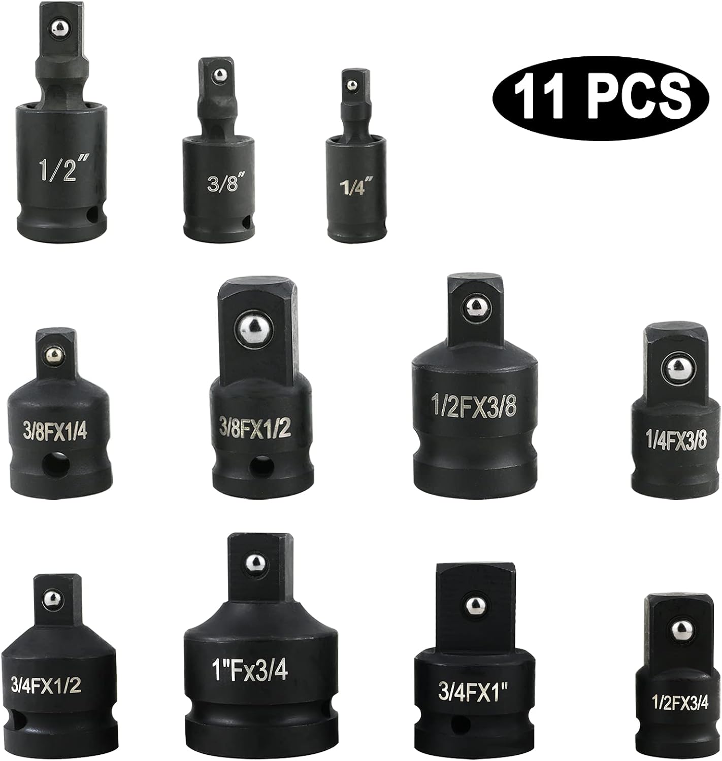 11pcs Impact Adapter and Reducer Set and Universal Joint Swivel Socket Adapter Set BigaMart