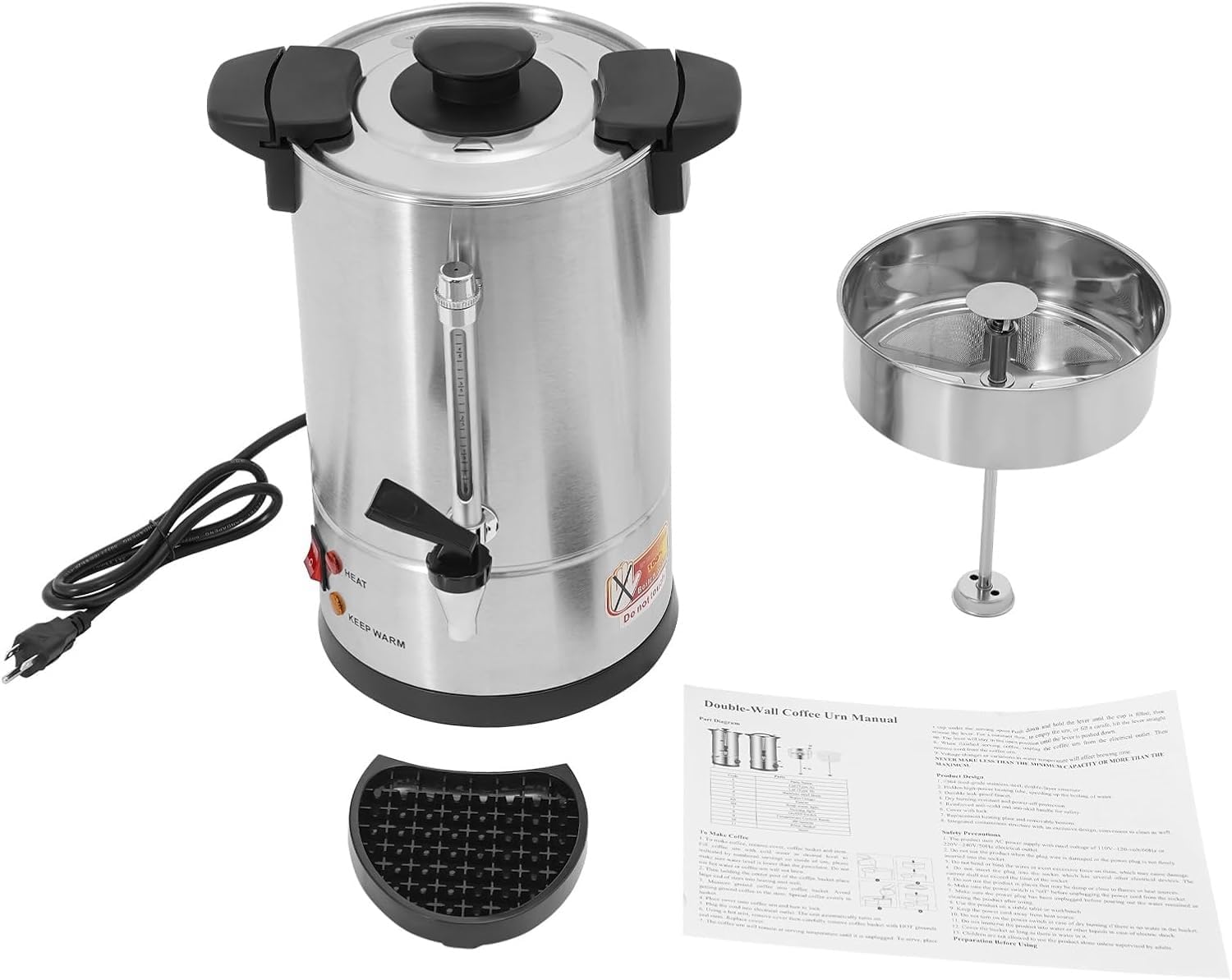Commercial Grade Stainless Steel Percolate Coffee Maker Hot Water Urn for Catering, 8L/2.11Gal Stainless Steel Coffee Urn Electric，Pot Hot Beverage