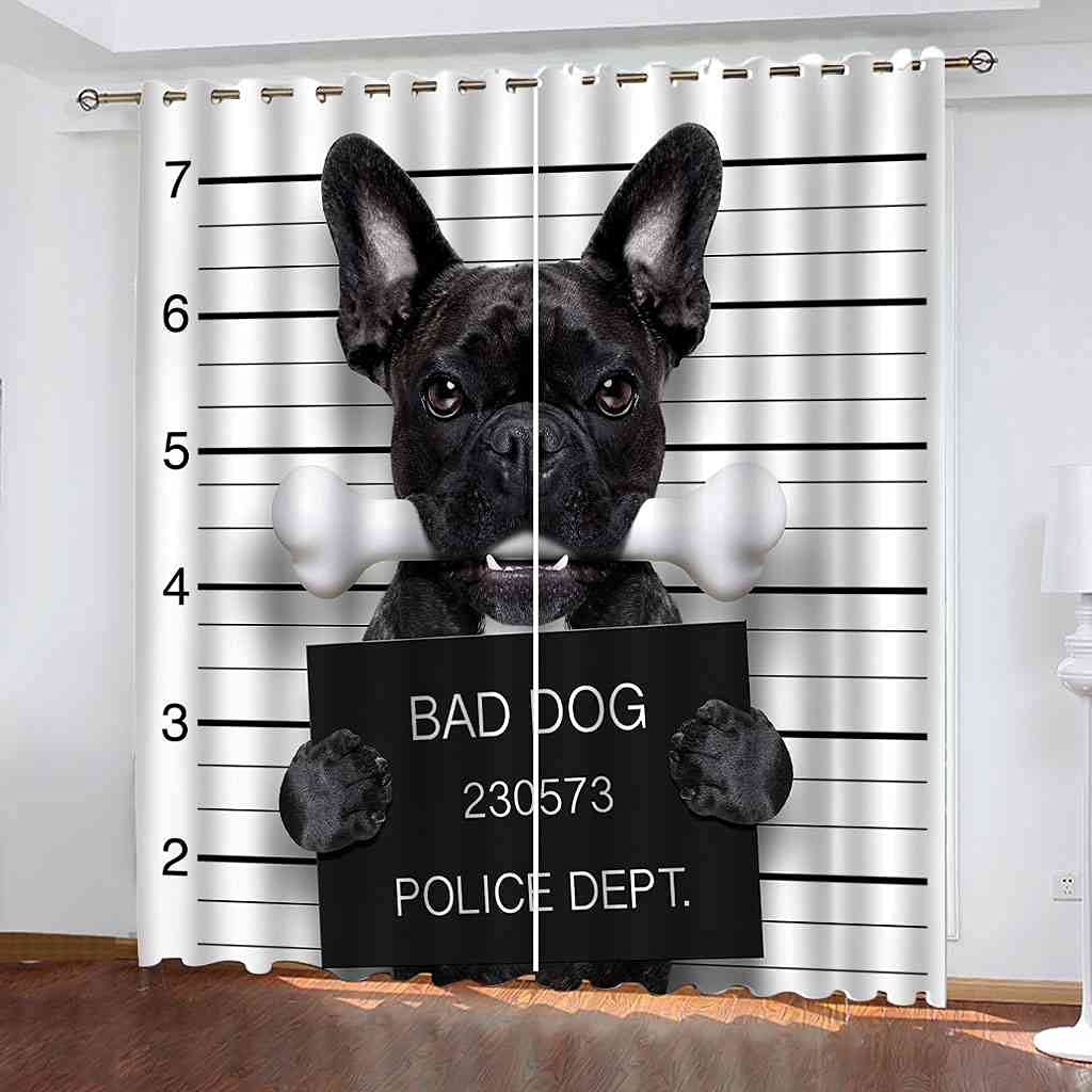 Rideaux occultants d'enfant 3D chien | Rideaux à oeillets isolants noir 264x242 cm