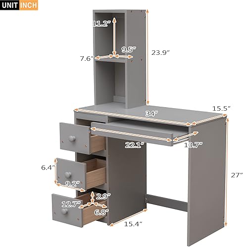 Miniatura 5 de Cama alta de tamaño individual con marco de cama de madera escritorio escalera de almacenamiento estantes y cajones diseño que ahorra espacio gris