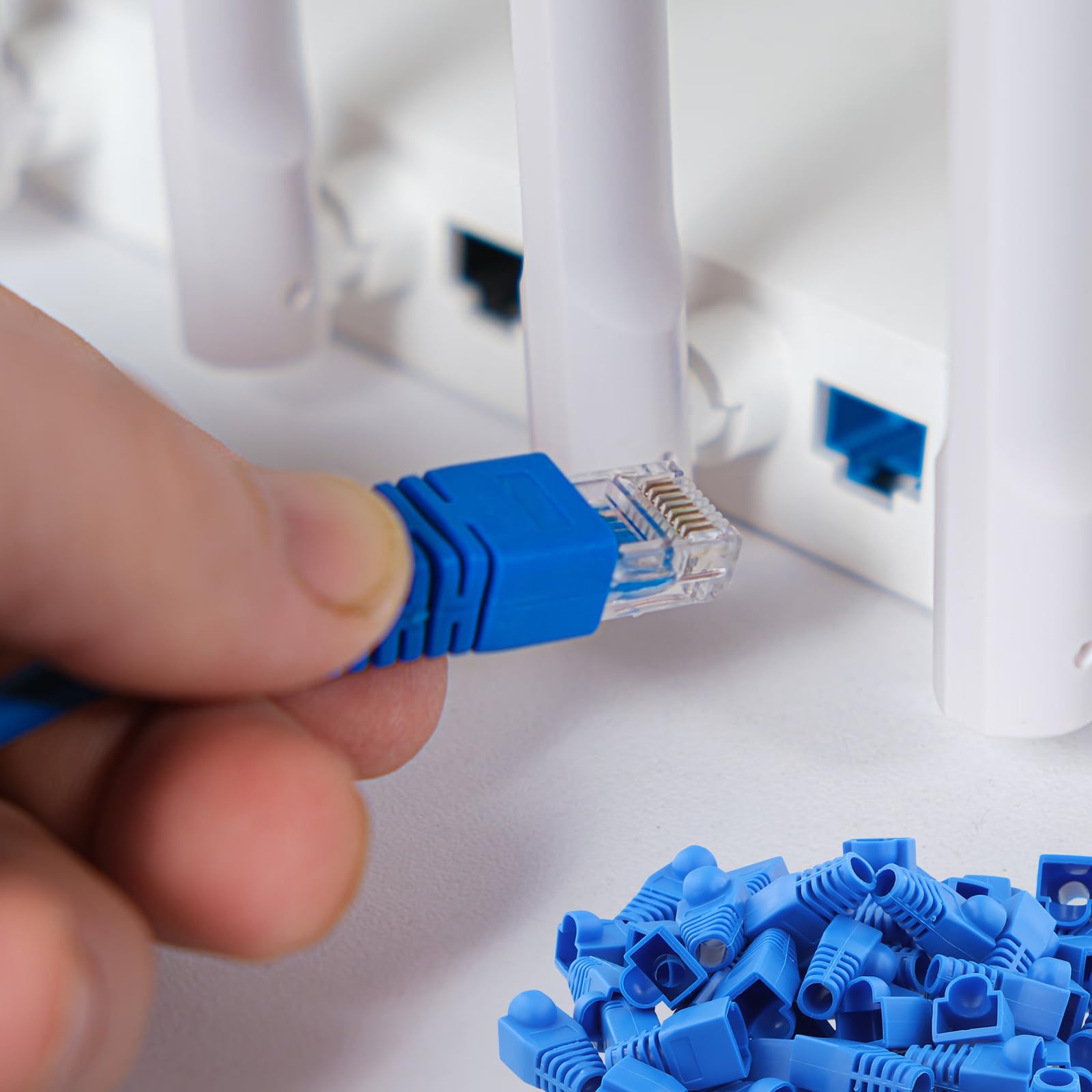 Crimpzange RJ45 Set, Netzwerk Werkzeug, Crimpwerkzeug mit 50PCS CAT6 Stecker, Schutzabdeckungen, für Netzwerkstecker CAT5/Cat5e/CAT6/CAT7