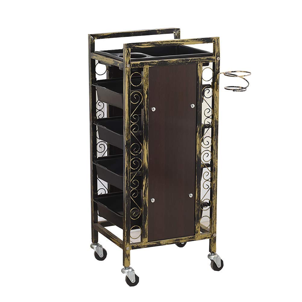 Carrelli a Mano Mobili Carrello per il Servizio Domestico 5 Vassoi Carrello per Bellezza con Supporto per Asciugacapelli, Carrello Colotool con Ruote/Style-1/L