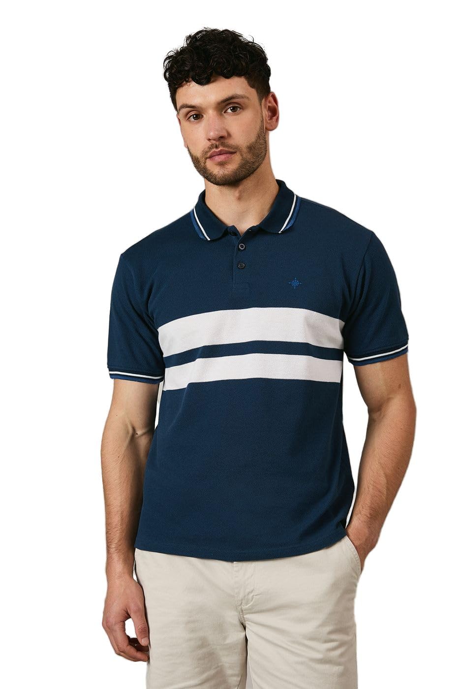 Maine Men's Navy Carter Chest Stripe Polo Shirt, M,