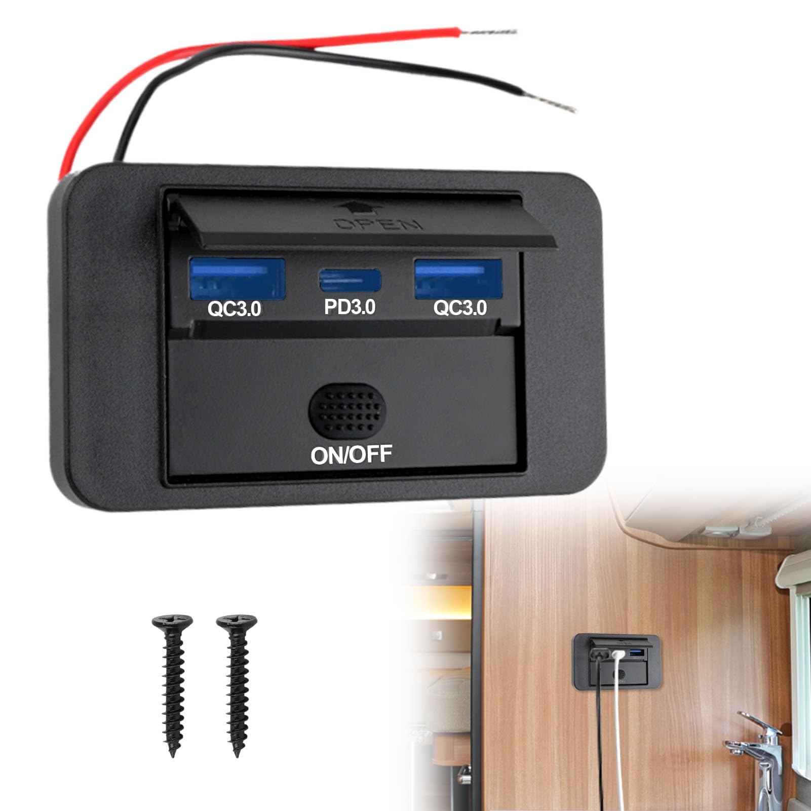 Daakro 2 prese di ricarica USB da 72 W, 12 V, Dual PD3.0 tipo C e QC3.0