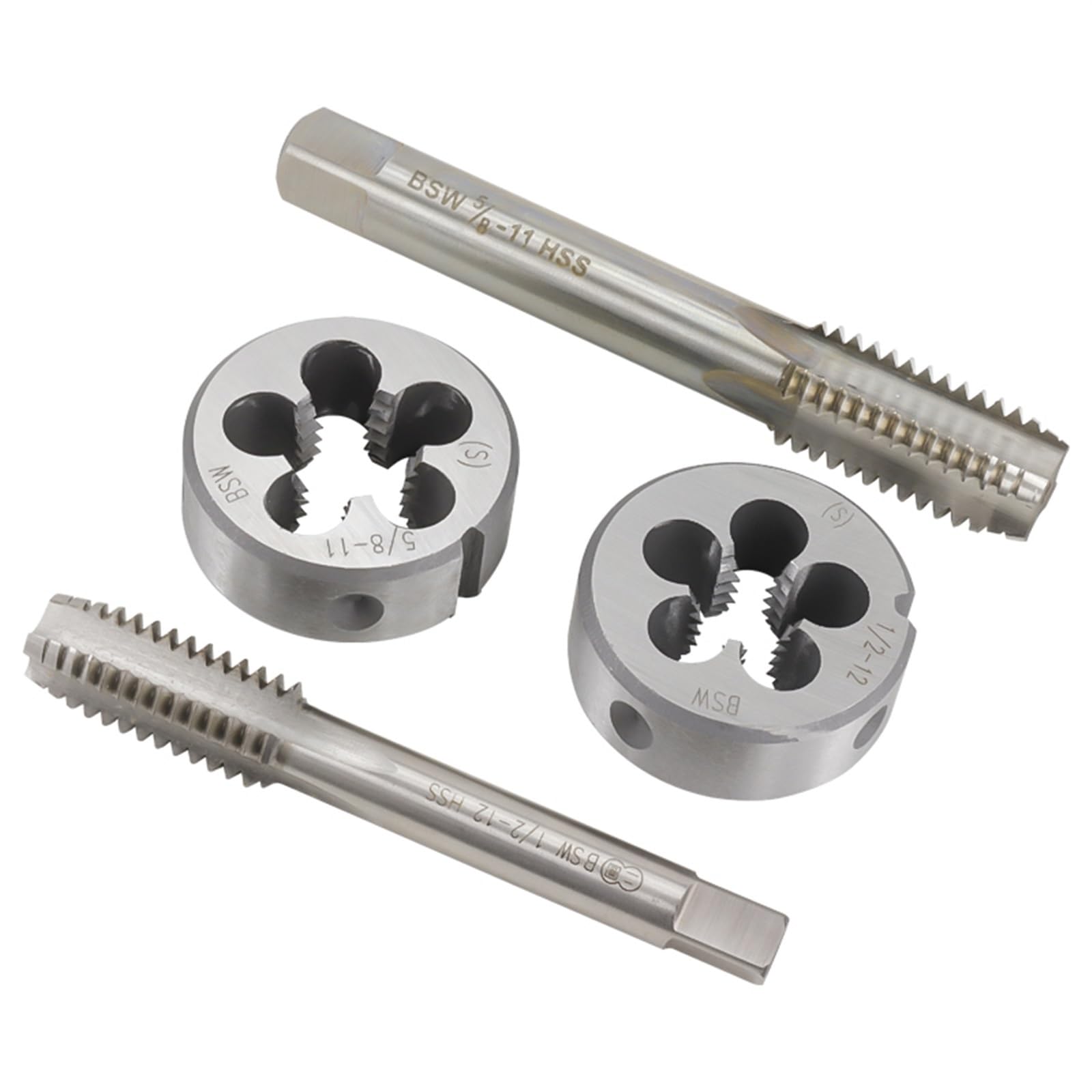 Juego de 2 machos y terrajas HSS de mano derecha para metal/madera (2 unidades BSW 5/32-32, 3/16-24, 1/4-20, 5/16-18, 1/2-12, 5/8-11) (5/32-32, 3/16-24, 1/4-20, 5/16-18, 1/2-12, 5/8-11) (2 unidades