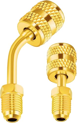 Adaptador R410A de 516 pulgadas SAE hembra a 14 pulgadas SAE macho Flare para aire acondicionado HVAC, 1 adaptador recto + 1 adaptador en ángulo