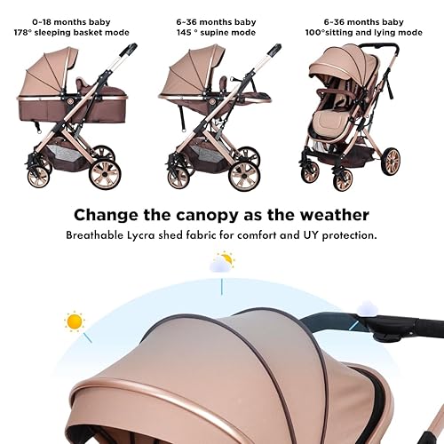 Miniatura 2 de PEARLOVE Cochecito de bebé convertible 2 en 1, cochecito reversible para recién nacido, cochecito plegable con toldo ajustable plegable de alto
