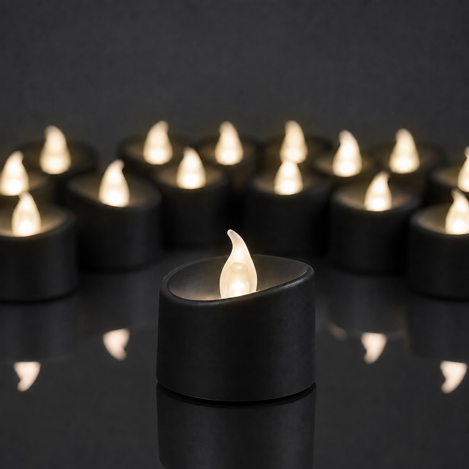 Lumini senza fiamma tremolanti, alimentati a batteria, finti lumini elettrici a LED per candele votive, centrotavola, decorazioni da tavolo, matrimoni, anniversari, Natale (nero, luce bianca
