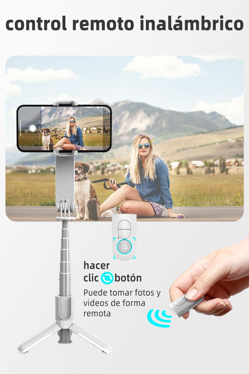 Estabilizador de Movil, Estabilizador de Cardán con Luz de Relleno para Video de Vlog/Youtube/TikTok con Inalámbrico rotación automática de 360°,para Android y iOS