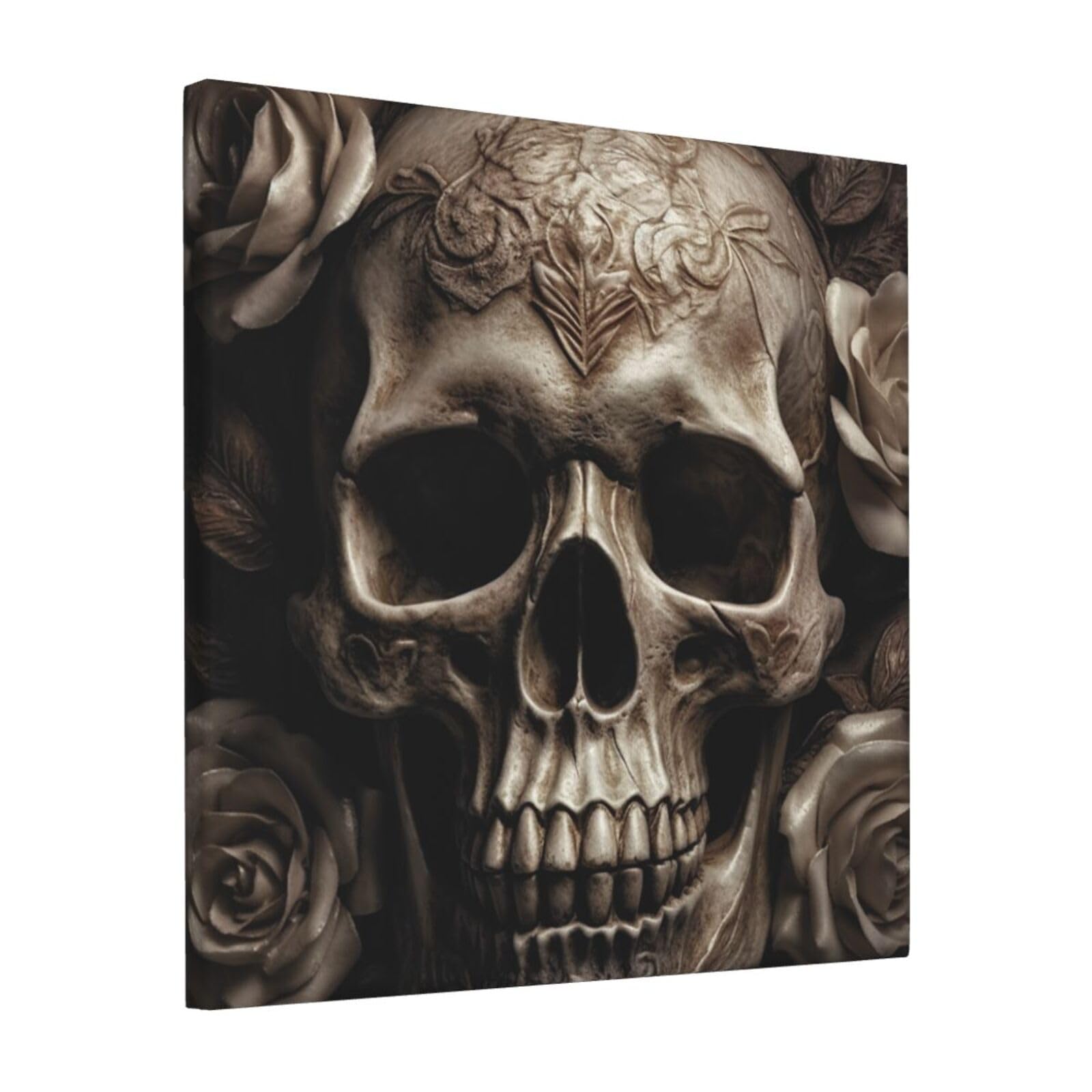 KLOPH Leather Rose Skull Canvas Wall Art for Living Room 12"x12" Modern Artwork Painting for Bathroom Hanging Canvas Prints Aesthetic Wallart for Bedroom Kitchen Office Wall Decor