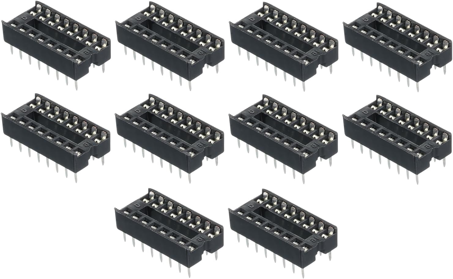 sourcing map 40pcs DIP IC Chip Socket Adapter Flat Pin 16P 2.54mm Pitch IC Socket for PCB Board Chip, 7.5mm Black