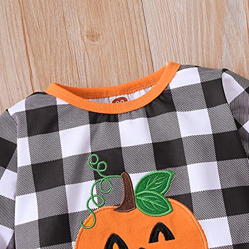 1-6T Toddler Girl Halloween Clothes Set Plaid Pumpkin T-Shirts Tees Pullover Shirts Tops+Flare Pants Outfit Set3