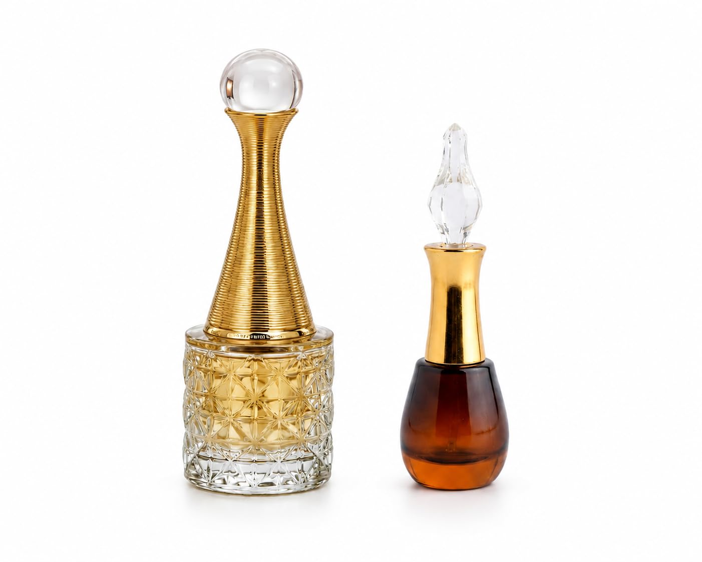 DNP Two Attar Bottles, Brown with Crystal Gold Cap and Off White Diamond Cut, Spiral Head Cap, Each with 10 ml and 5 ml Capacity, Empty and Refillable Glass Bottles for Essential Oils and Fragrances-image-23