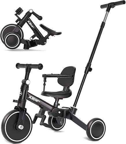 XJD Bicicleta para niños pequeños, triciclo plegable 6 en 1 para niños de 1 a 4 años con mango de control parental, bicicleta de equilibrio con