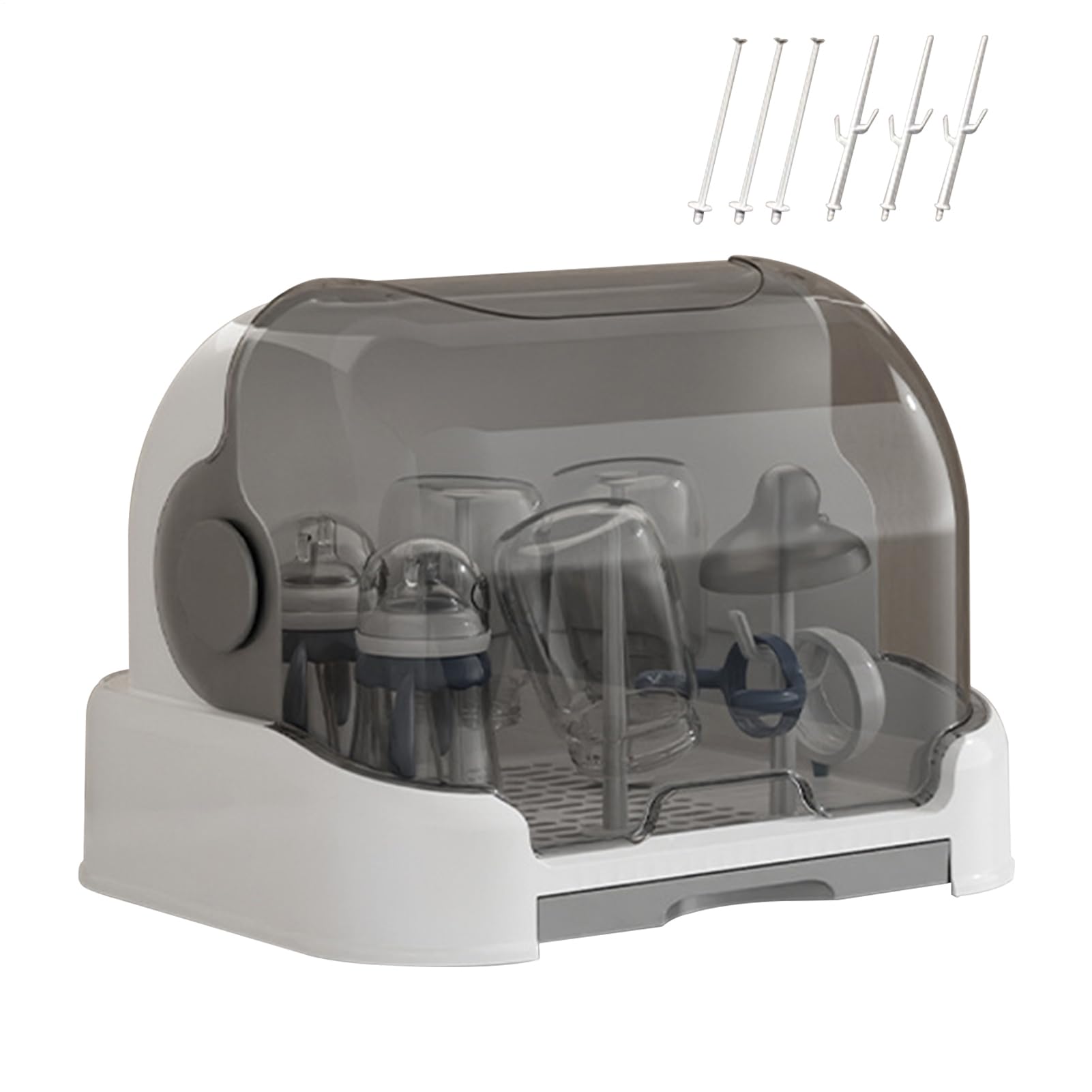 Boîte De Rangement Pour Biberons Pour Bébé Avec Couvercle, Organisateur Anti-poussière De Grande Capacité Pour Comptoir, Armoire De Voyage, Comprend 6 Supports D'égouttage Amovibles Et Un Bac D'égoutt