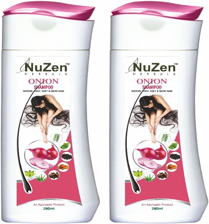 NuZen Herbal Onion Shampoo 200ml (Pack of 2) I Strong I Thick I Silky I Shiny Hair