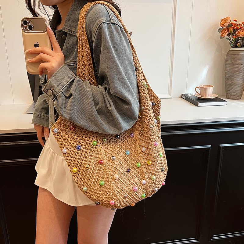 Bolso tote de playa tejido grande estilo vacaciones miniatura 2