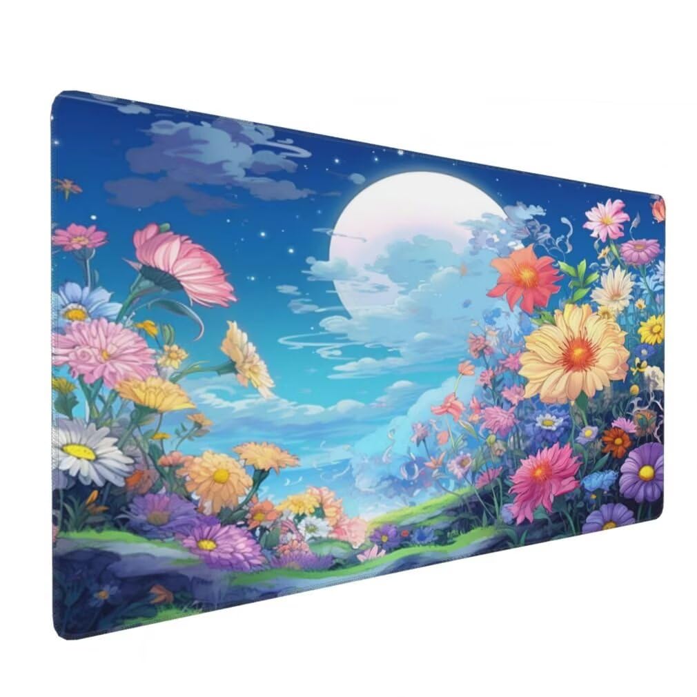 Tappetino Mouse XXL 1000x500mm Cielo Blu Grande Mouse Pad, Tappetino Scrivania Grande Mousepad Gaming con Bordi Cuciti, Tappeto Scrivania con Base Antiscivolo per Ufficio e Casa (Fiori) -MP1600