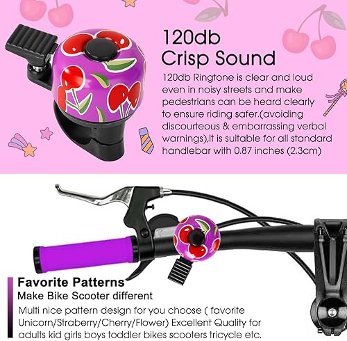 Miniatura 6 de Timbre de bicicleta para niños, niñas, adultos, 120 db, clásico mini anillo de bicicleta ruidoso, diseño de campana de bicicleta con sonido nítido y
