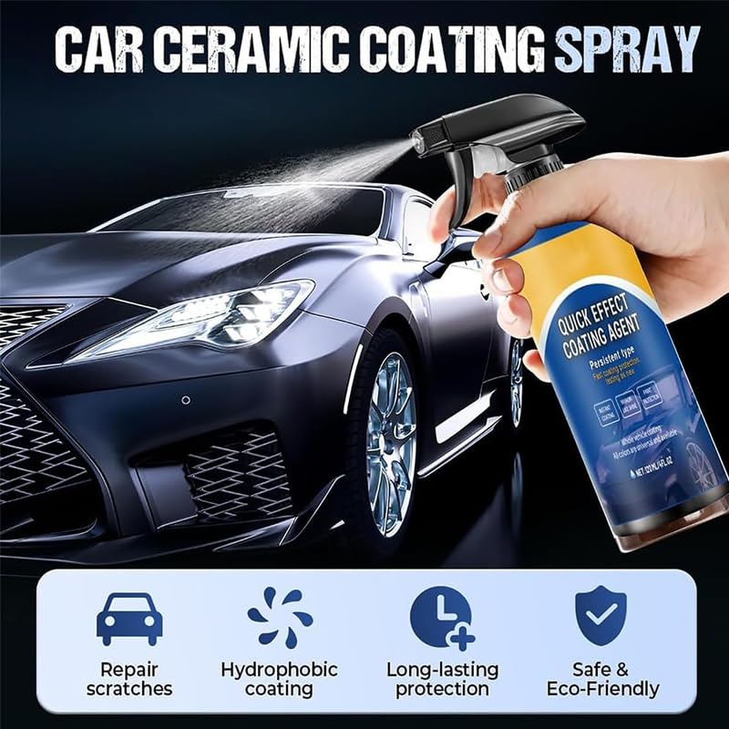 Quick Effect Coating Agent for Car: 3-in-1 Ceramic Sealant Spray - Hydrophobic Ceramic Paint Car Wax Sealant Spray for Paint, Glass, Plastic and Meta (3 pcs) - 5